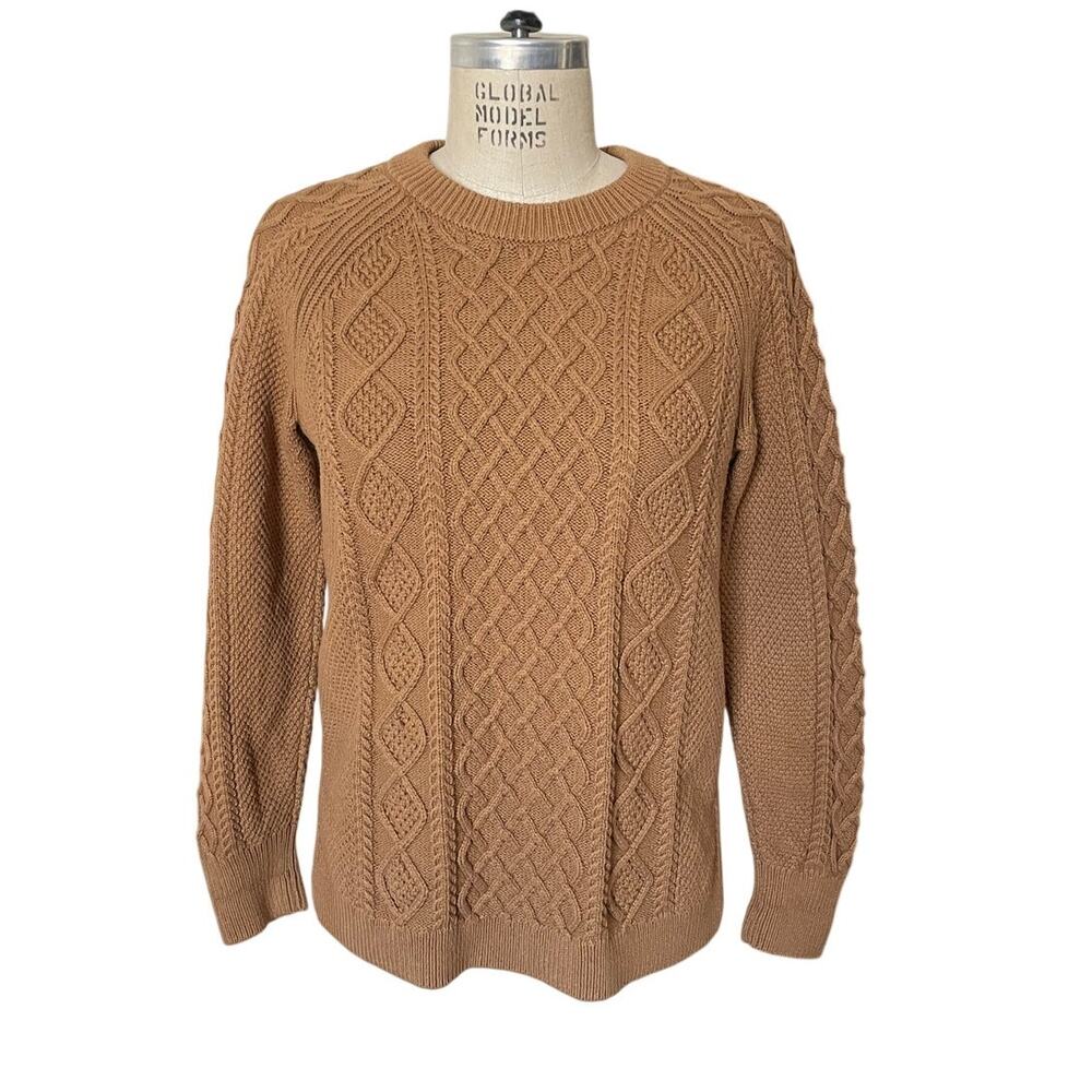 J.Crew 100% Cotton Fisherman Cable Knit Swear in Tan Size Small
